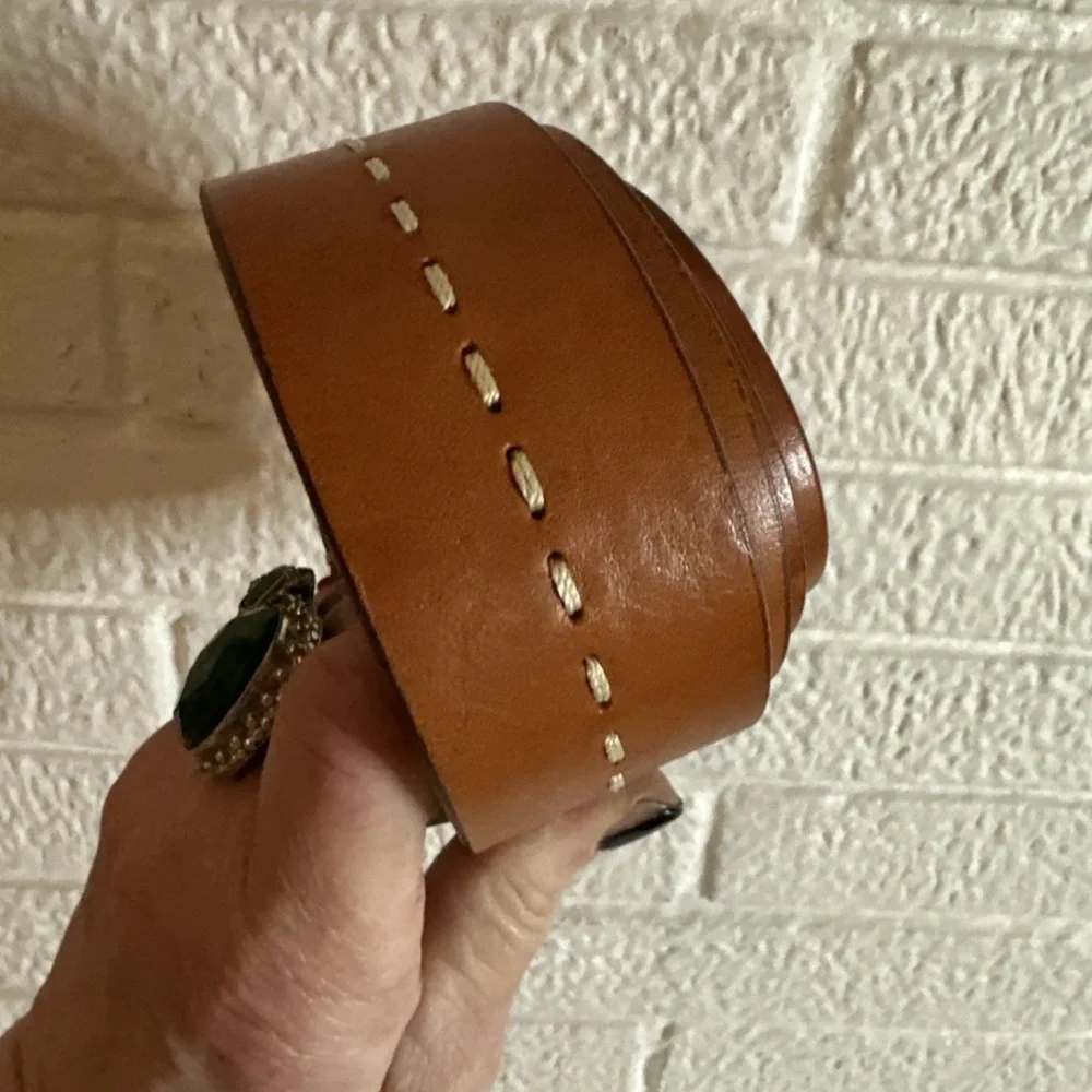 John W. Nordstrom Brown Leather Belt White Stitching Hand Crafted In USA 36